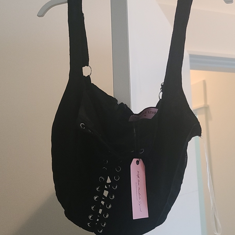 Black Lace up Crop Top